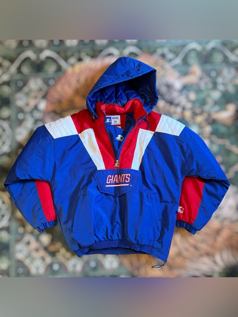 Vintage 90s Starter New York Giants Pro Line NFL Jacket 1/4 Zip Pullover Large